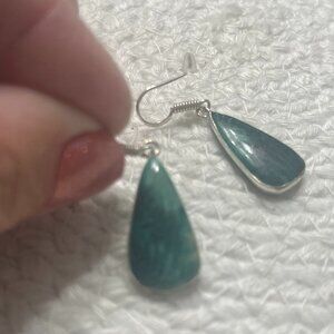 Natural GREEN FOSSIL CORAL Handmade Sterling 925 Dangle Earrings #895D